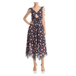 LA VIE Womens Navy Cut Out Floral Sleeveless V Neck Maxi Sheath Dress M